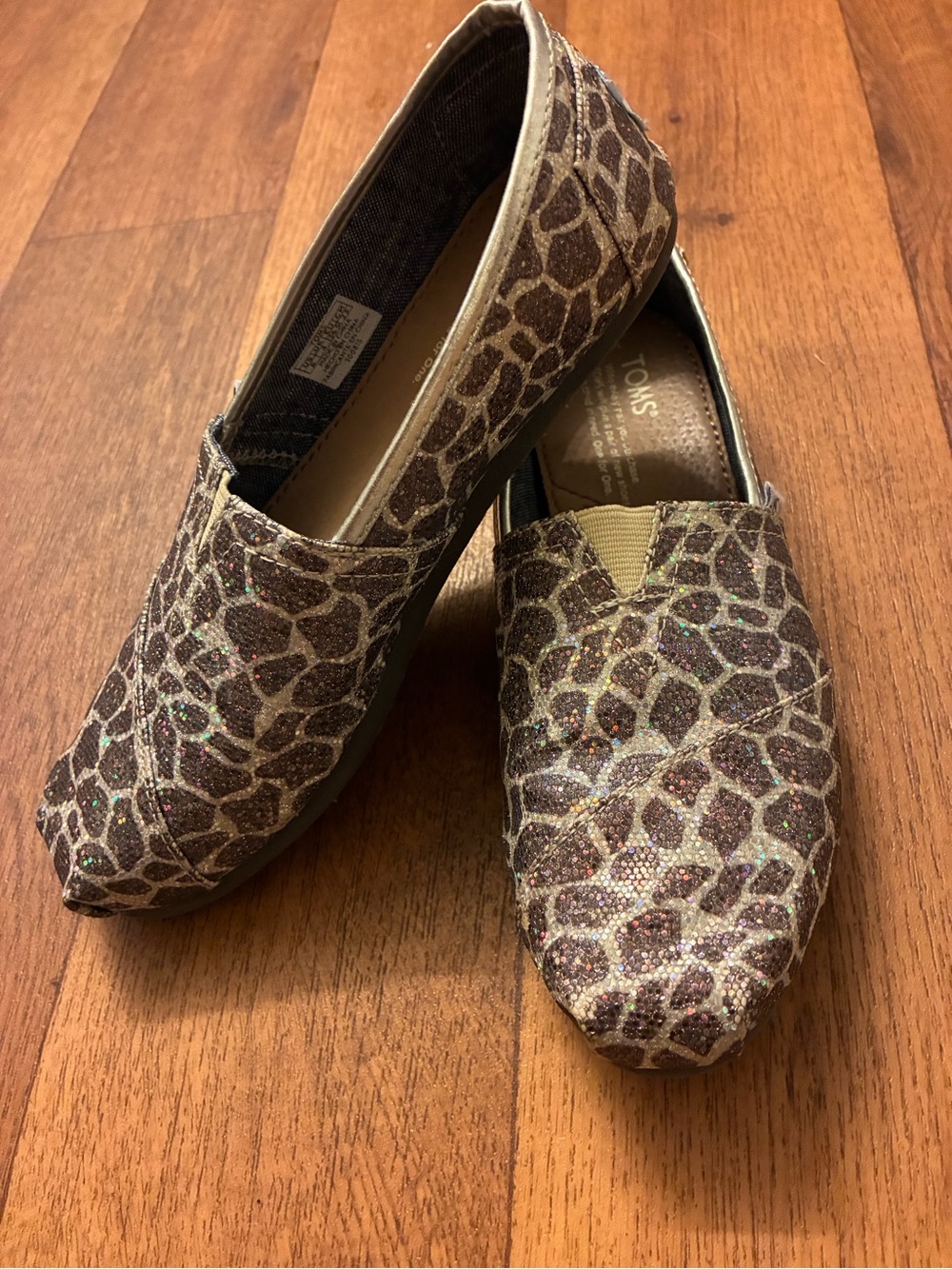 TOMS Brown Giraffe-Print Glitter Slip-On Flats